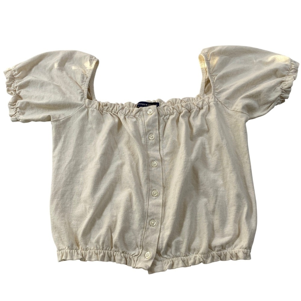 Brandy Melville Cream Button Front Milkmaid Puff Sleeve Crop Top Blouse Italy